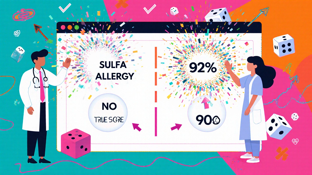 Doctor and patient high-fiving as a medical record updates from allergy to no allergy with confetti explosion.