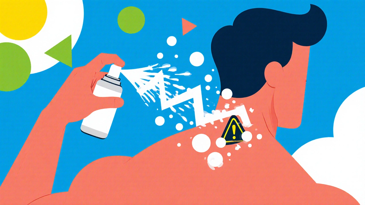 Foam being sprayed onto a stylized back, turning into geometric shapes with bold Memphis colors.