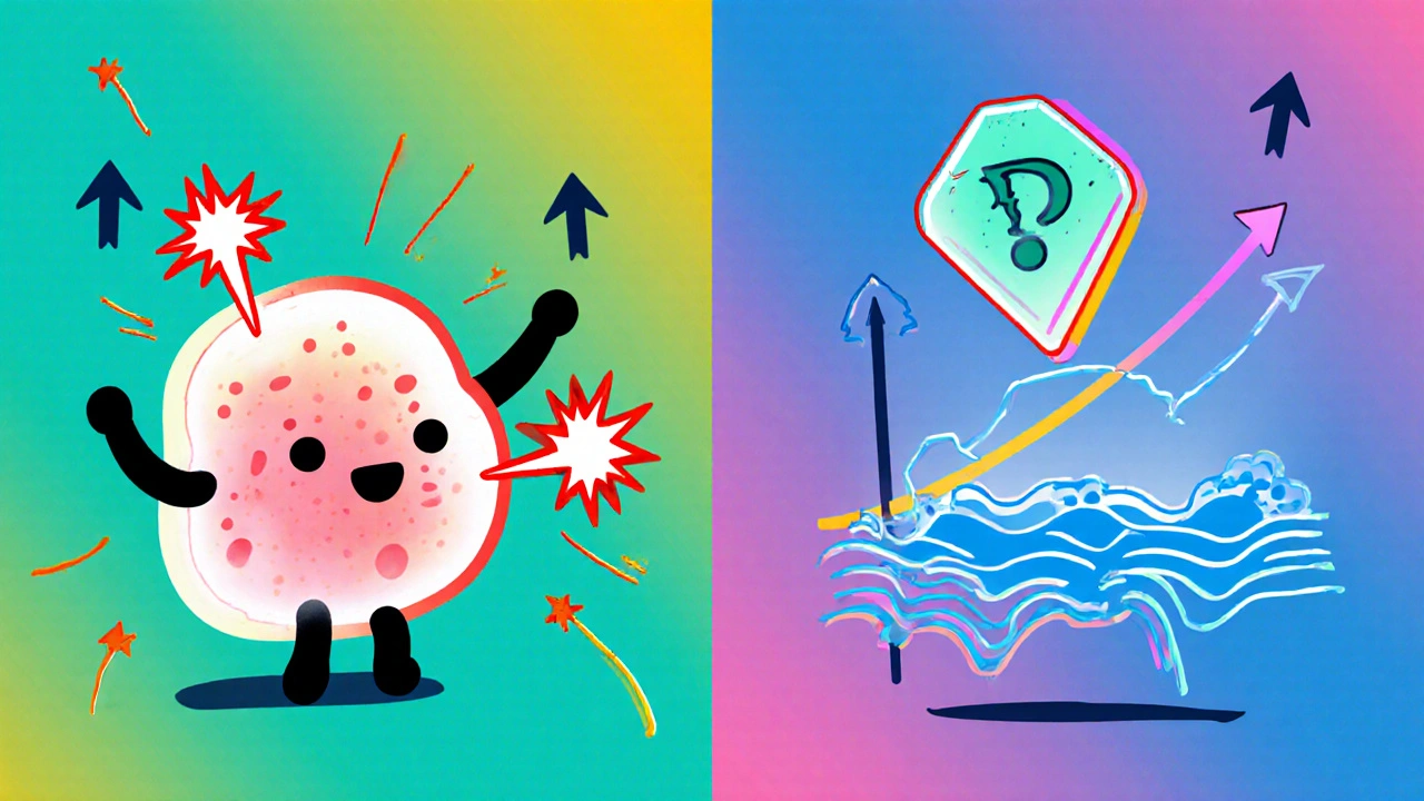 Immune cell firing inflammation sparks vs. calmed by dopamine diamond, with infection and inflammation graphs in background.