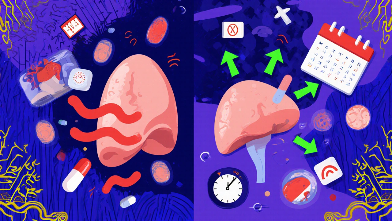 Two pituitary glands side by side—one chaotic, one calm—with dopamine arrows and pill capsules in bold Memphis style.