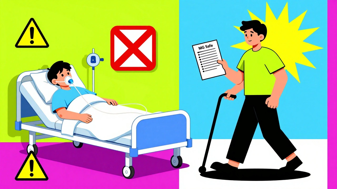 Split scene: hospital crisis vs. safe outdoor life, with bold Memphis Design shapes and bright colors.