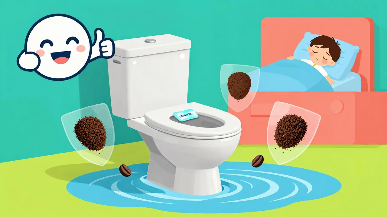 A fentanyl patch flushing down a toilet while protective symbols surround it.