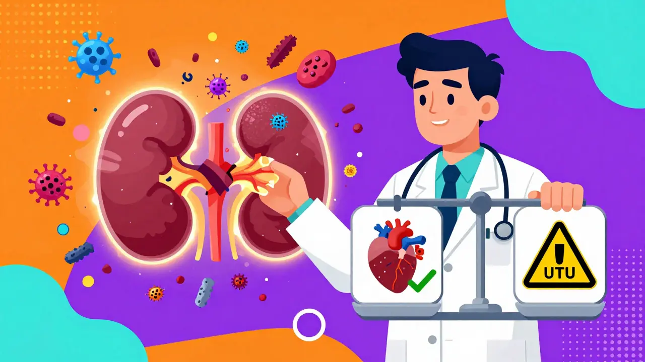 Hospital scene showing kidney infection risk versus heart benefits in Memphis design