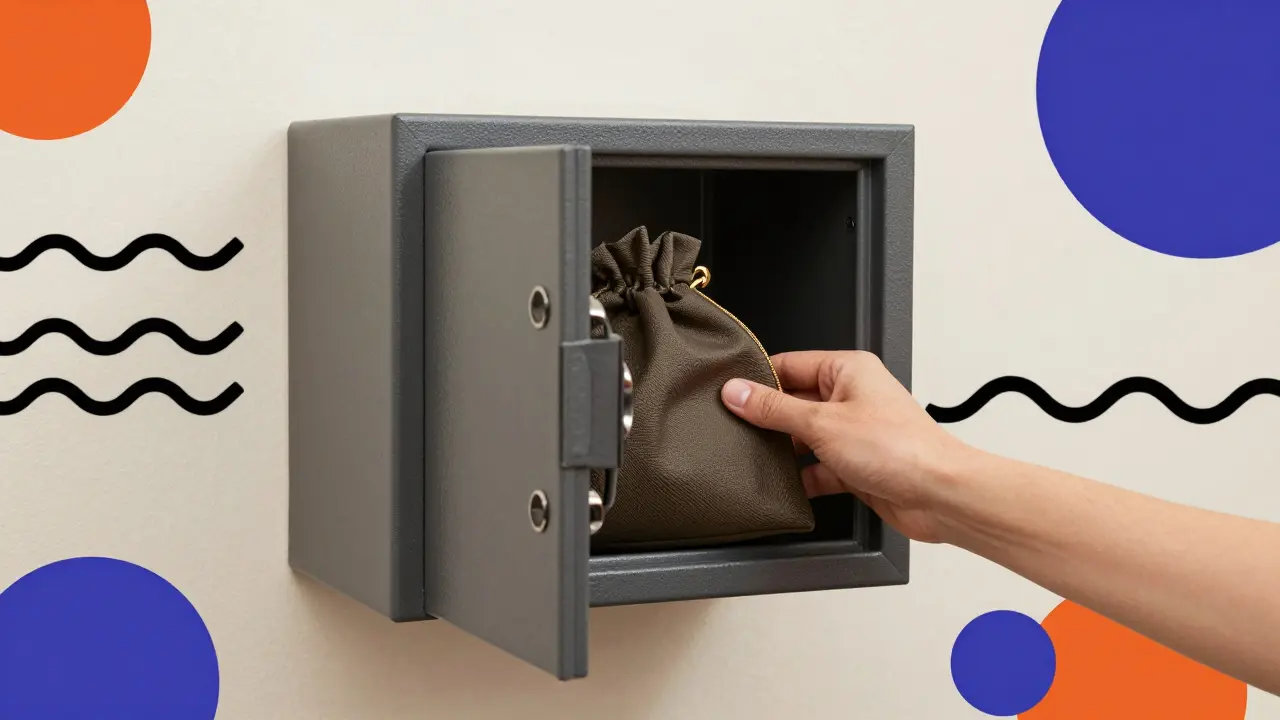 Hand locking medicine into a hotel room wall safe