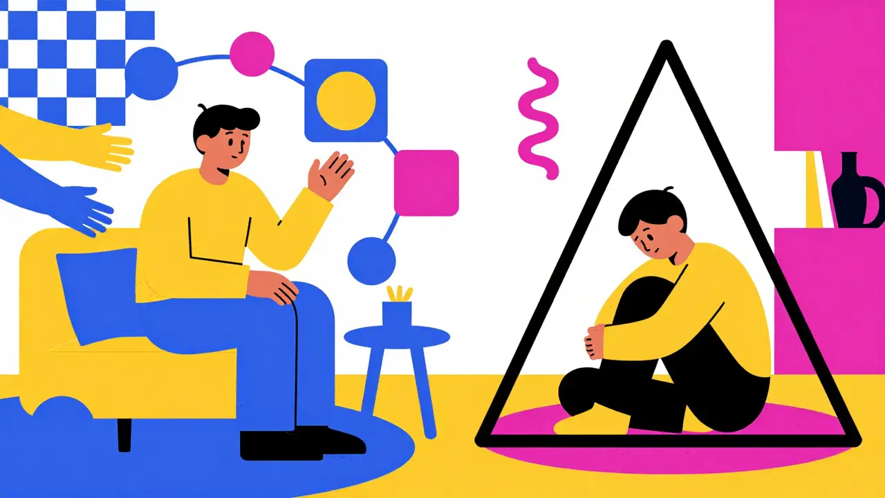 Two figures contrasting social connection and isolation