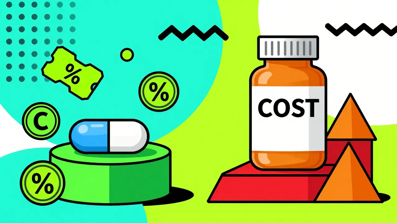Abstract comparison of cheap vs expensive pills