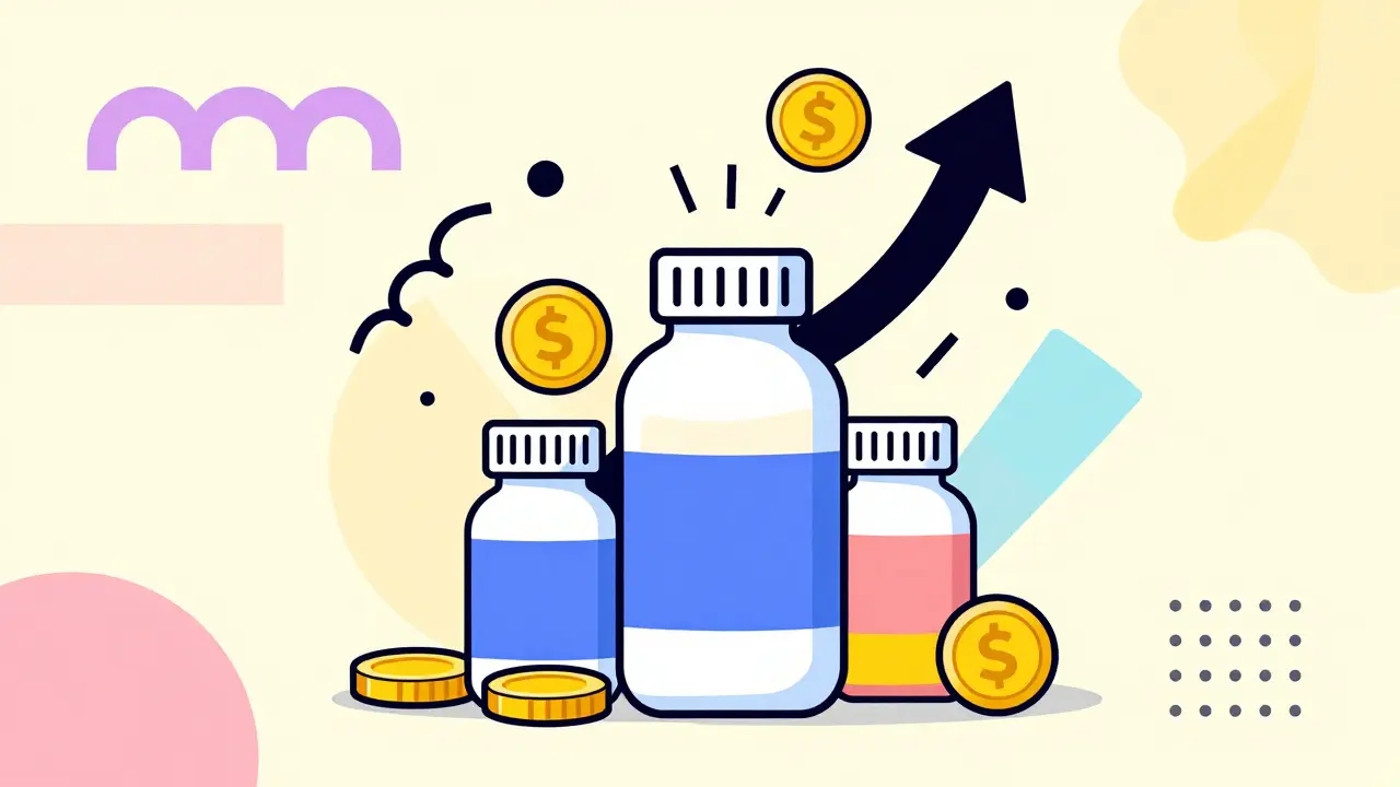 Abstract illustration of medicine costs and savings