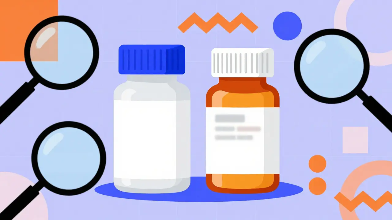 Stylized comparison of real vs fake medicine packaging