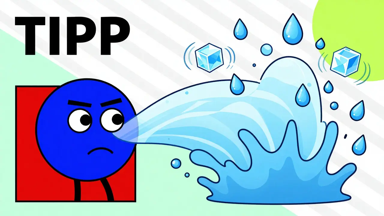 Stylized graphic showing cold water calming a tense figure