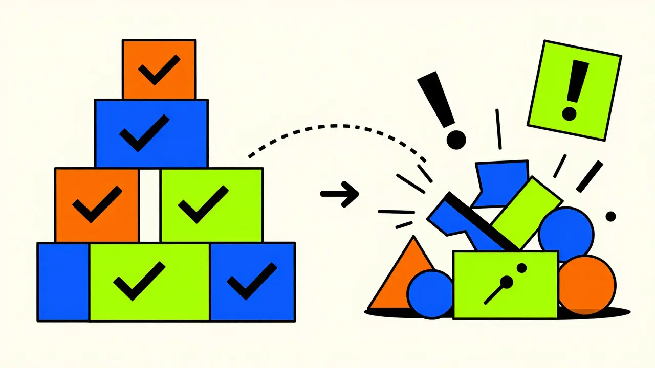 Abstract illustration comparing organized licensed pharmacy boxes with chaotic unverified seller shapes