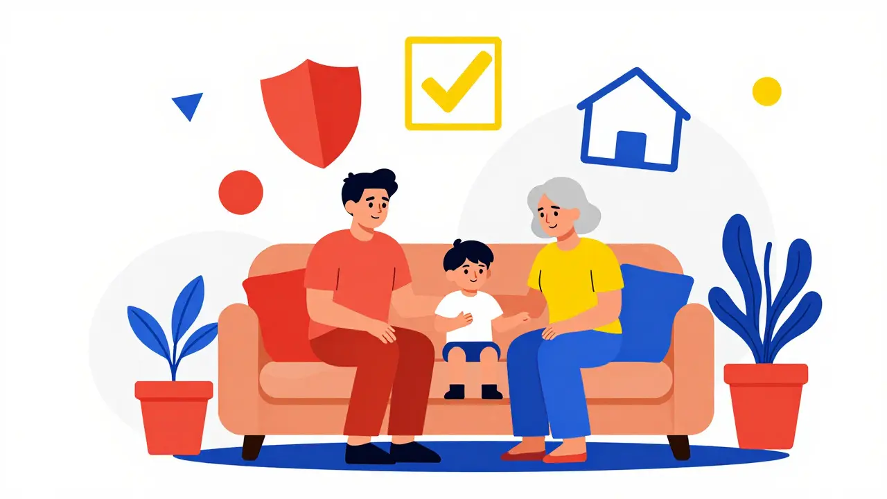 Family relaxing safely at home after receiving poison control advice