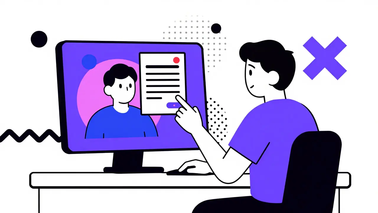 Stylized cartoon of telemedicine consultation with geometric shapes